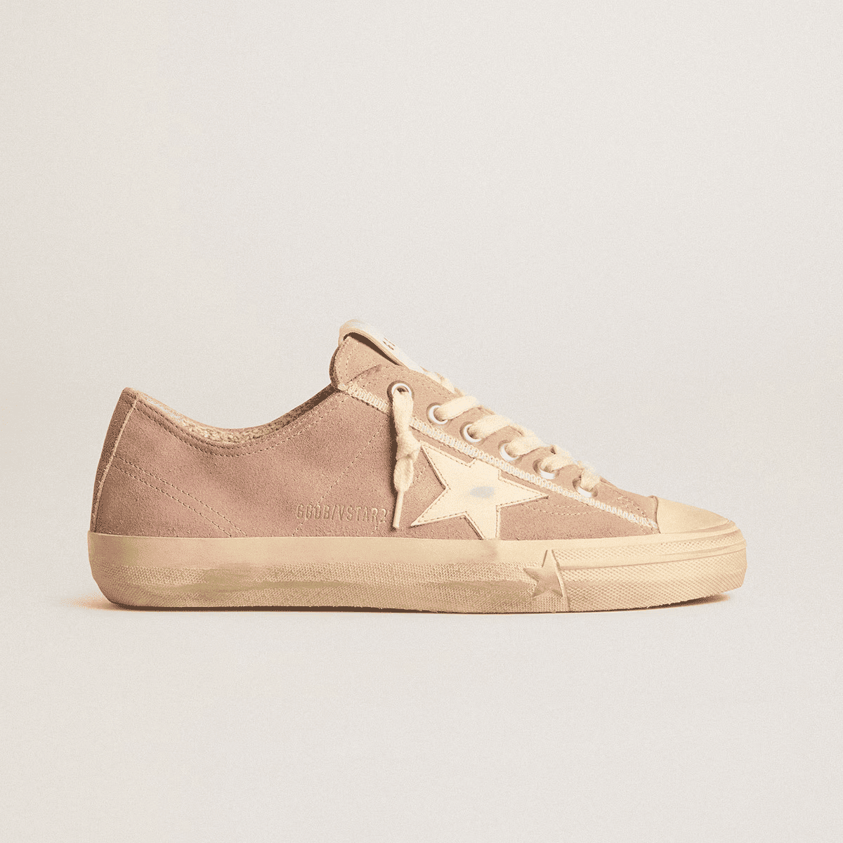 Golden Goose Womens V Star with cream star in pink suede and vintage finish